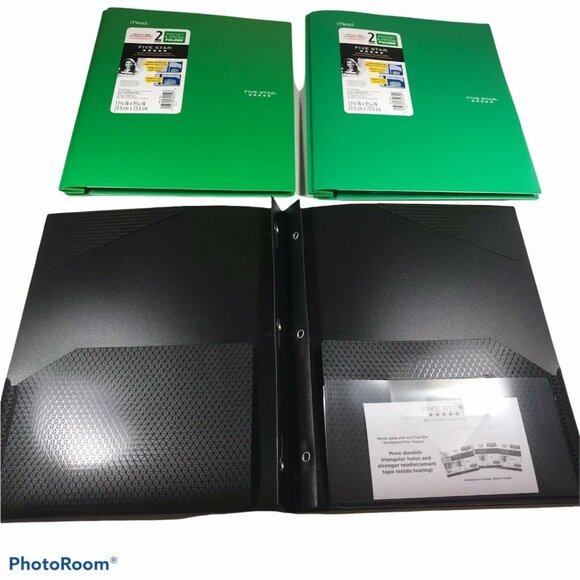 Lot Of 3 Mead Five Star Plastic 2 Pocket And Prong Folders 2 Green 1 Black New - Picture 4 of 4